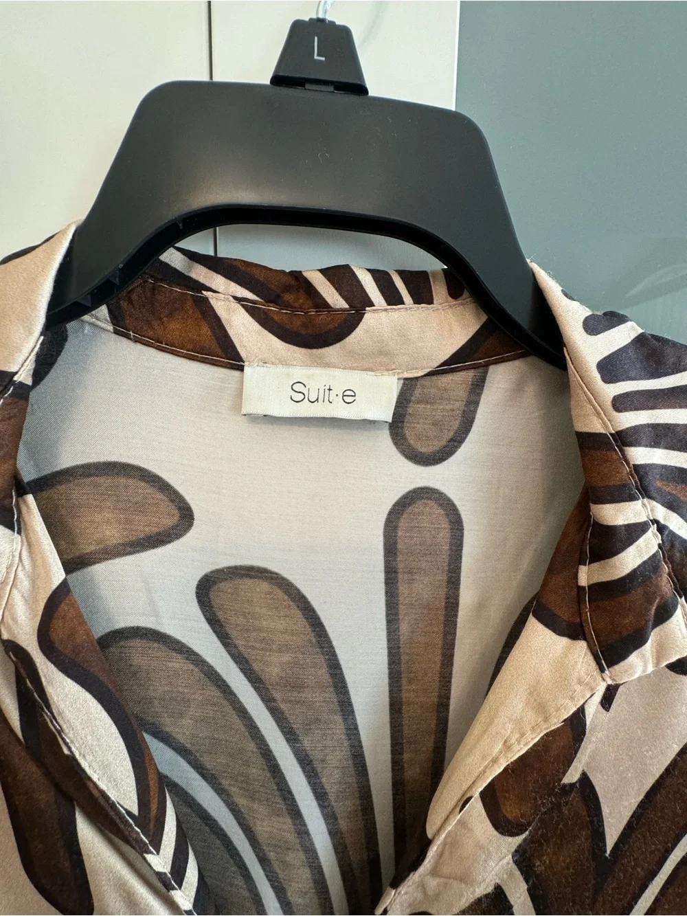 Silky Abstract Brown & Cream V-Neck Tunic